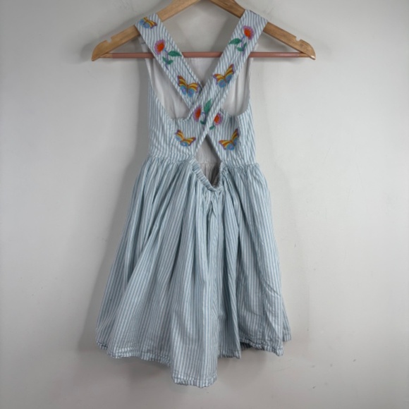 Mini Boden Dress 7-8 Embroidered Floral Cross Back Cotton Stripe Preppy Beach - Picture 4 of 13